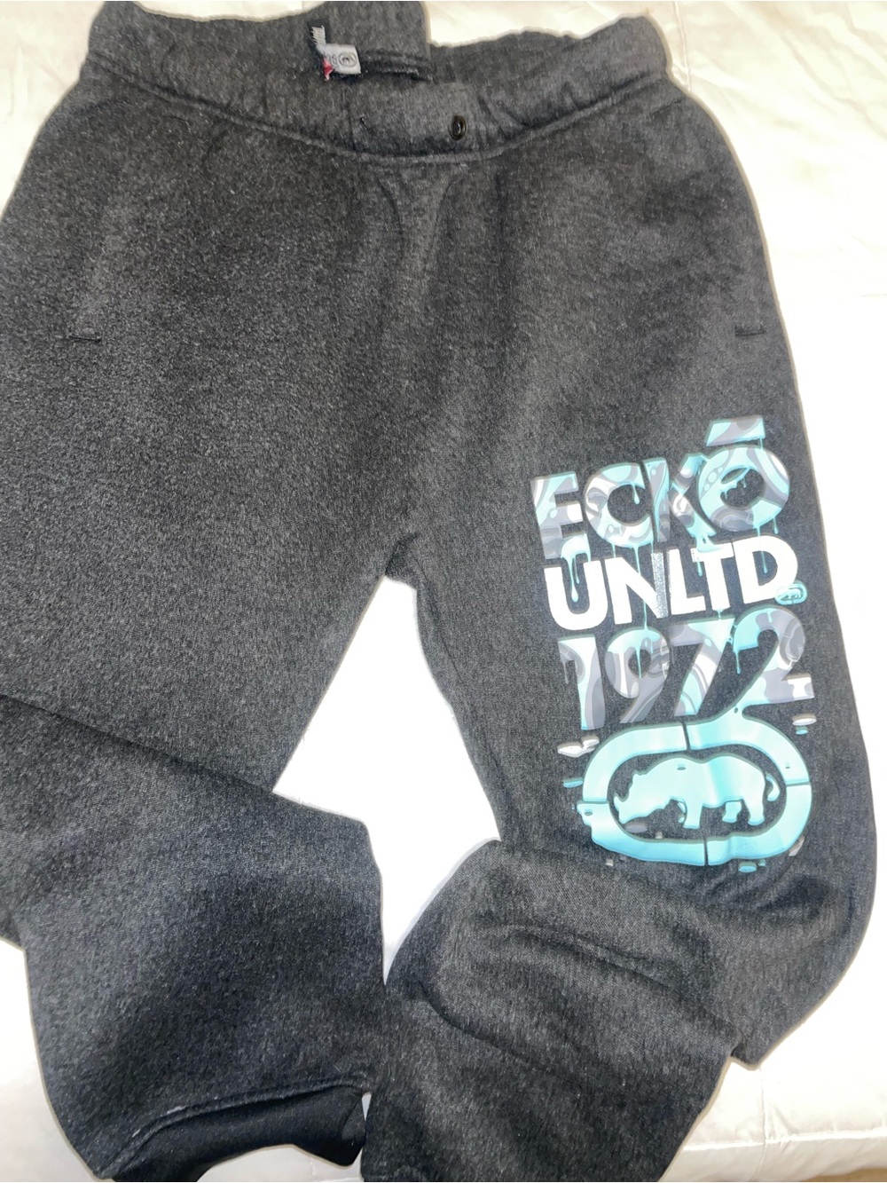 Ecko Unlimited Dark Gray Sweatpants with Teal Graphic